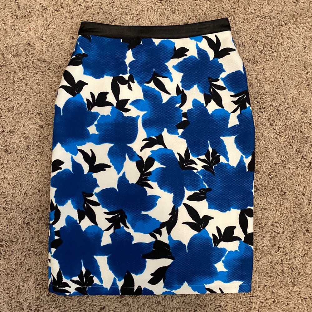 Mikarose Women’s Blue & Black Floral Skirt Size Small
